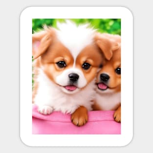 Cute puppies in a basket Sticker